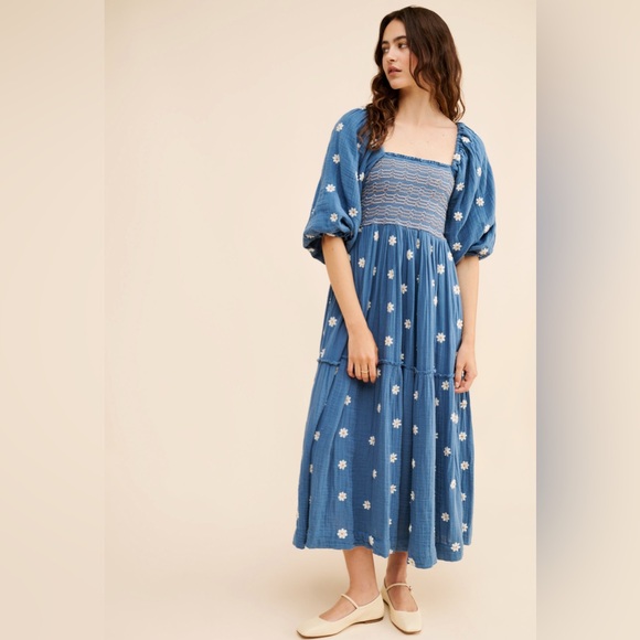 Free People Dahlia Embroidered Floral Smocked Dress - Picture 2 of 6